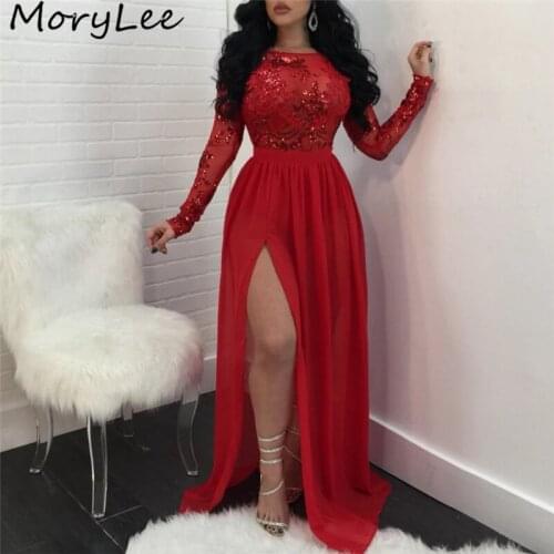 Fashion Evening Dresses Long Sleeves Floor Length Lace Crystal Evening Dresses With Key Hole Back vestidos de fiesta de noche