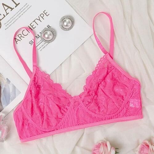 Neon Pink Bra Womens Tube Top Sexy Wireless Ultra-Thin Bralette Lace Underwear Women Bras Cropped Seamless Bra Lingerie LNE369