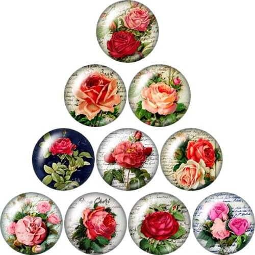 New BeautyColorful Flowerspattern10pcs mixed 12mm/16mm/18mm/25mm Round photoglass cabochondemoflat back Makingfindings
