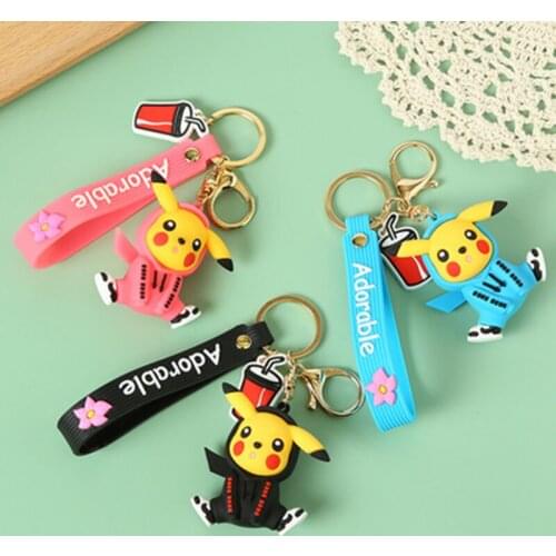 New cute cartoon animation peripheral Pikachu doll key chain creative small gift mobile phone school bag car pendant key chain