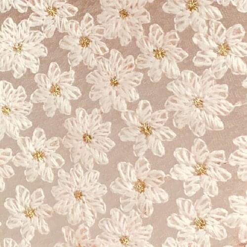 One meter Quality gauze material Chrysanthemum cotton embroidery fabric High grade dress wedding dress DIY tissu