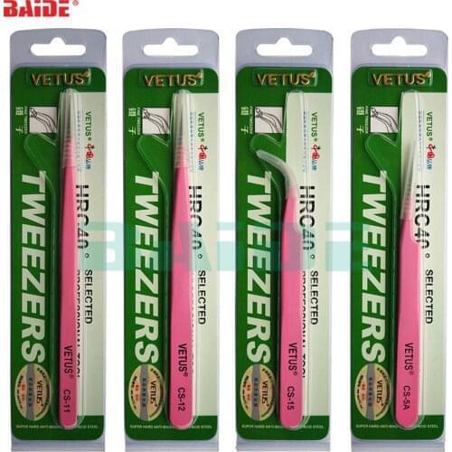 Original VETUS CS Tweezers CS-11 CS-12 CS-15 CS-5A Professional Beauty Pink Tweezers for Fan Lash Eyebrow Phone Repair Tool