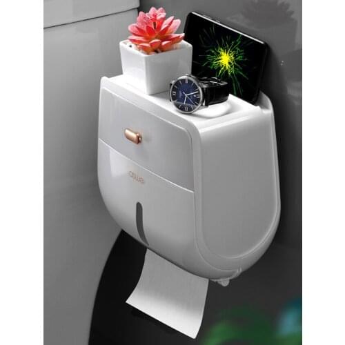 Fully waterproof simple installation double layer large capacity punch free shelving toilet paper creative tissue box J05