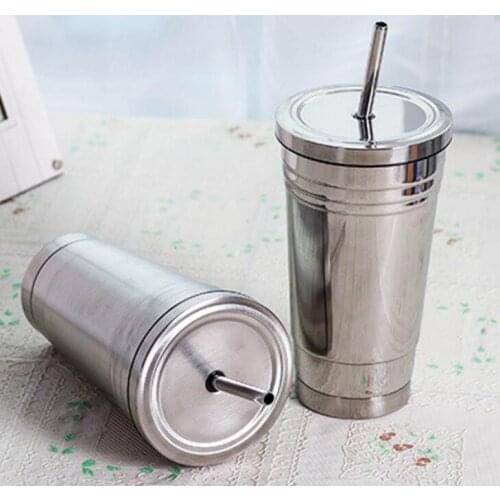 Quevinal 20pcs 500ml 17oz stripe style Coffee Straws Cups Stainless Steel Double Wall Beer Vacuum flask Travel Tea thermos mugs