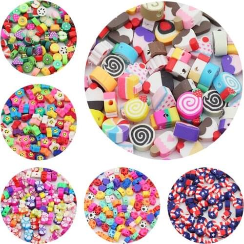 Mix Color Fruit,Stars,Ice Cream,Butterflies,Flag Polymer Clay 50pcs Spacer Loose Beads For Jewelry Making DIY Bracelets Pendant