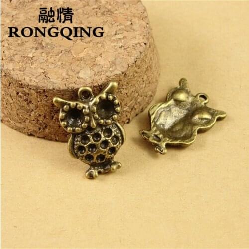 RONGQING 100pcs/lot Antique Bronze 20*14MM Night Owl Pendant Charms Fashion Jewelry Accessories Animal Charms