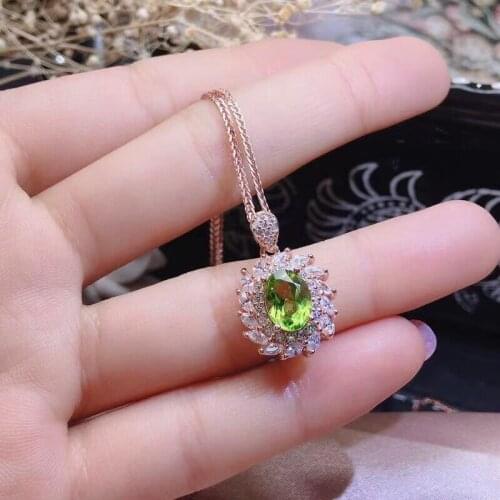 Luxury Oval Pendant Necklace Charm Flower Dazzling Olivine Fine S92 5 Jewelry For Women Statement Engagement Fashion Choker Gift