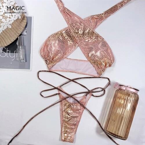 Sexy High Waist Cross Bandage Beachwear New Halter Swimsuit Women Swimwear Thong Push Up Bikini Set Biquinis Swimming Suits