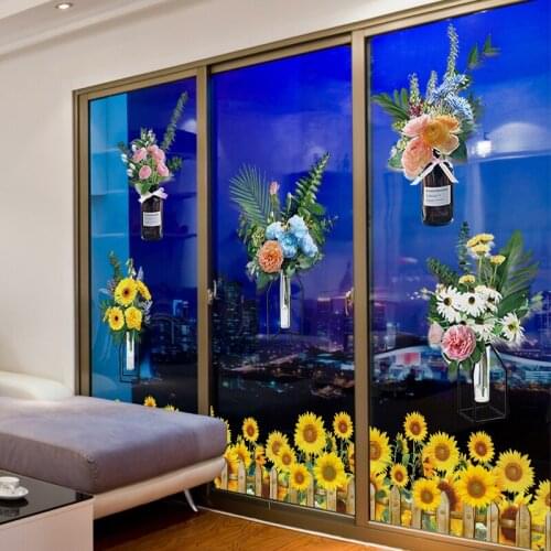 [SHIJUEHEZI] Flowers Wall Stickers DIY Plants Wall Decals for Living Room Nursery Kitchen Home Wedding Decoration Accessories