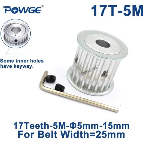 POWGE HTD 5M 17 Teeth Synchronous Timing Pulley Bore 5/6/6.35/7/8/10/12mm for Width 25mm HTD5M Belt gear 17-5M-25 AF 17T 17Teeth