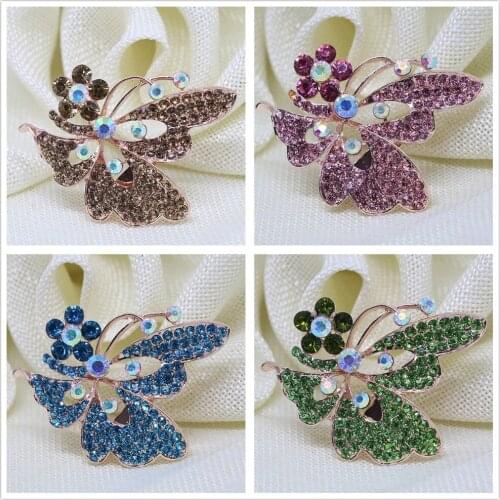 Unique design animal butterfly rose gold-color pins 8 colors rhinestone brooch crystal clothes weddings jewelry L