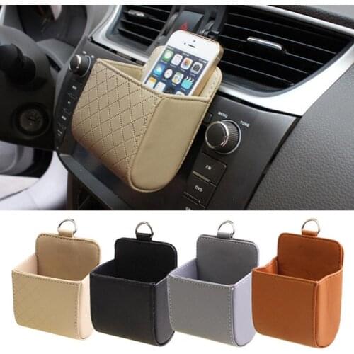 Car Air Conditioning Outlet Storage Box Faux Leather Basket Cradle Organizer Bag