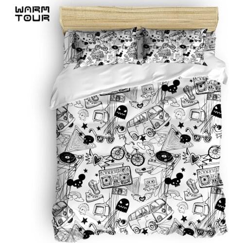 WARMTOUR Duvet Cover White Cartoon Doodling Duvet Cover Set 4 Piece Bedding Set For Beds DHL Shipping Methods