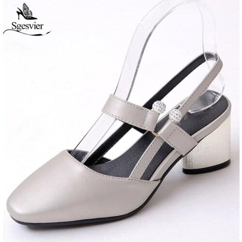 Sgesvier Summer Sexy Sandals Thick Heel Ankle Strap High Heels Sandal Europe Shallow Womans Slingback Sandals Size 32-45 OX477