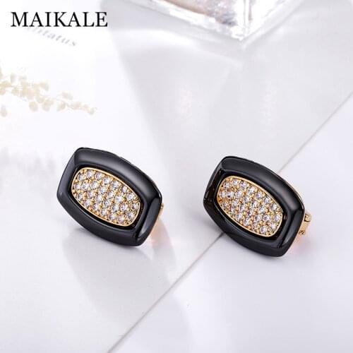 MAIKALE Fashion Square Ceramic Stud Earrings For Women Copper 585 Rose Gold High Quality Daily Fine Jewelry Gifts Wholesale