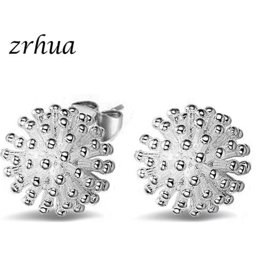 ZRHUA Silver Color Flower Stud Earrings For Women Casual Style Girl Earings Luxury Blossom Jewelry Wholesale