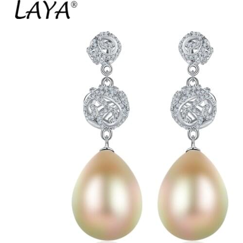 Laya Shell Pearl Earrings For Women Pure 925 Sterling Silver Shiny White Cubic Zirconia Long Drop Earrings Elegant Fine Jewelry