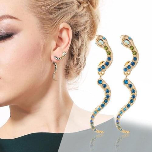 Woman Vintage Wavy Snake Rhinestone Inlaid Party Banquet Earrings Charm Jewelry New