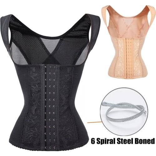 Womens Spiral Steel Boned Slimming Underwear Vests Body Shaper Waist Trainer Vest Corset Modeling Strap Slimming Belt Top