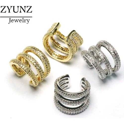 4 Pairs, Stackable No Pierced Crystal Trendy C Shaped Earcuffs Zirconia Ear Cuff Clip On Earrings Circle Party Wedding Jewelry