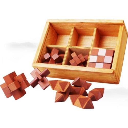 6 Pcs/Set Wooden Puzzles Game Brain Teaser Kong Ming Lock Toy Learning Education Classic Puzzle Toys Interlocked wooden game