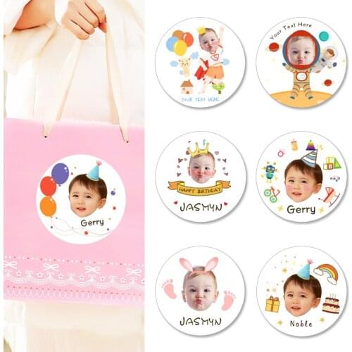 96Pcs Birthday Stickers Custom Your Photo Name Baby Shower Stickers Children Festival Birthday Party Gift DIY Decorations Labels