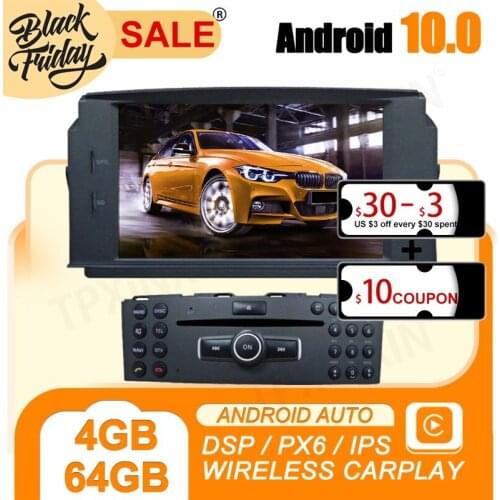 Android 10 PX6 for Benz C Klasse C180/C200/C230 W204 GPS Car Navigation Multimedia HD Video Touch Screen Stereo DVD Player Radio