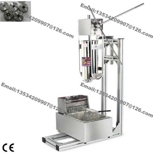 Free Shipping 3 in 1 Stainless Steel Manual 3L Vertical Spanish Doughnut Churrera Churros Machine Maker with 6L Electric Fryer