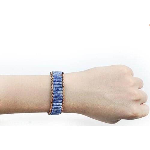Blue Dong Ling Natural Stone Handmade Beads Chakra Bracelet Jewelry Tube Beads Leather Wrap Bracelet Creative Gifts