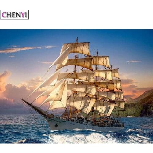 CHENYI 5D Diamond Painting Cross Stitch Sailboat Sea Diy Diamond Embroidery Sale Pictures Rhinestones Diamond Mosaic Decor Home