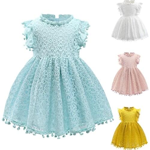 Four-color Lace Girls Dress Tutu Casual Cute Cosplay Princess Dress Solid Color Mesh Party Costumes Flower Pattern Girls Dresses