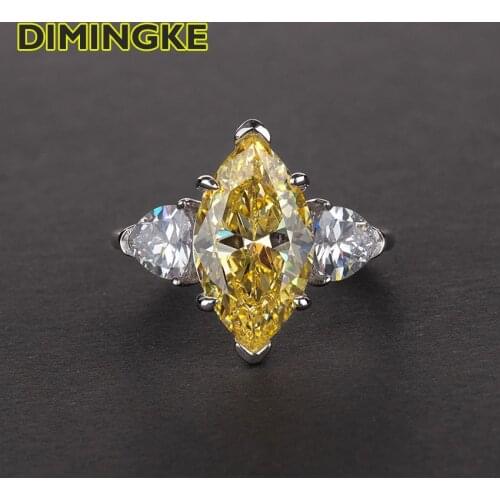 DIMINGKE 100% S925 Sterling Silver 6 CT Olive Shape High Carbon Diamond Woman Ring Cocktail Party Gift Jewelry