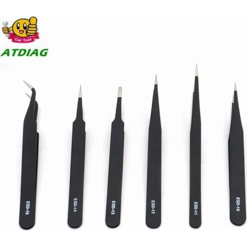 Electronics Tweezer Forceps Stainless Steel Anti-Static Curved Straight Tool Pincers Pincette Hand Tool Set 6pcs