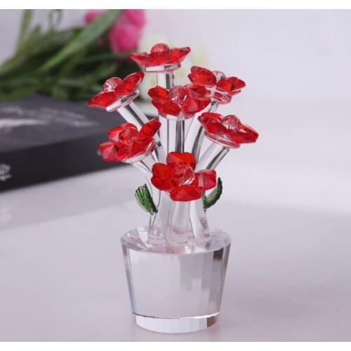 4Colors Crystal Flower Figurine Glass Fengshui Crafts Home Wedding Desk Decoration Ornaments Creative Feng Shui Gifts Souvenirs