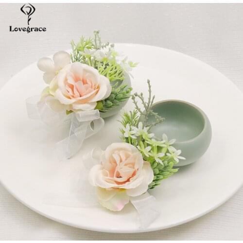 Fake Rose Corsages Silk Wedding Bracelet Bridesmaids Groomsmen Boutonniere Buttonhole Wedding Planner Marriage Corsage Flowers