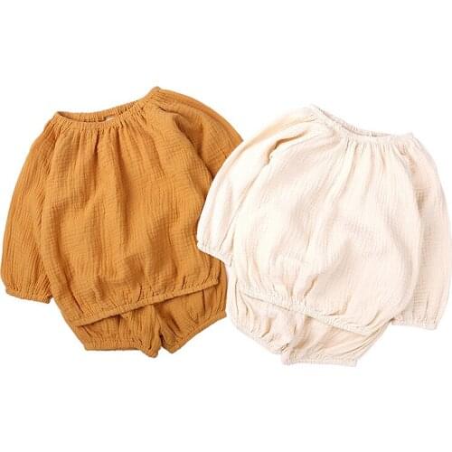 Newest Boys Girls Cotton Linen Clothes Sets Long sleeve tops Shirts + Shorts Set Kids Casual 2PCS Clothes
