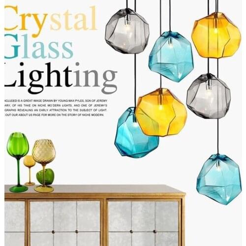 Colorful Crystal Glass Stone Pendant LightS 1/3 Heads G9 Base Indoor Lighting Hanging Lamp for Restaurant Dining room Bar Deco