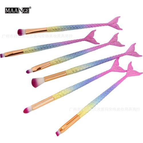 MAANGE Small 6 Makeup Brushes Colorful Fishtail Makeup Tools Basic Makeup Brushes 11.11 Cosmetic Hot Selling