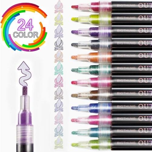 24 Pcs/set Outline Paint Marker Pen Double Line Pen Diy Album Scrapbooking Metal Marker Glitter for Drawing Painting Doodling