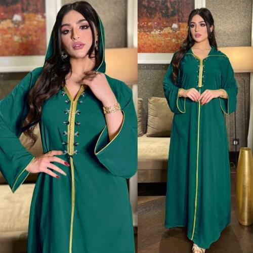 MD Elegant Lady Islamic Clothing Abaya Dubai Turkey Muslim Hooded Dress Women Moroccan Caftan 2021 Eid Mubarak Djellaba Femme
