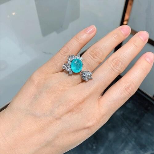 Megin D Silver Filled Green Blue Tourmaline Stone Luxury Zircon Vintage Zircon Boho Rings for Women Wedding Couple Gift Jewelry