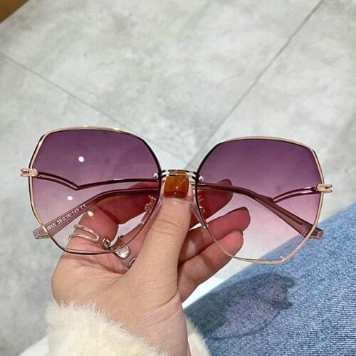 Polygon Frameless Trimming Fashion Sunglasses Lady Gradient Purple Pink Shades Luxury Cat Eye Sun Glasses Female zonnebril dames