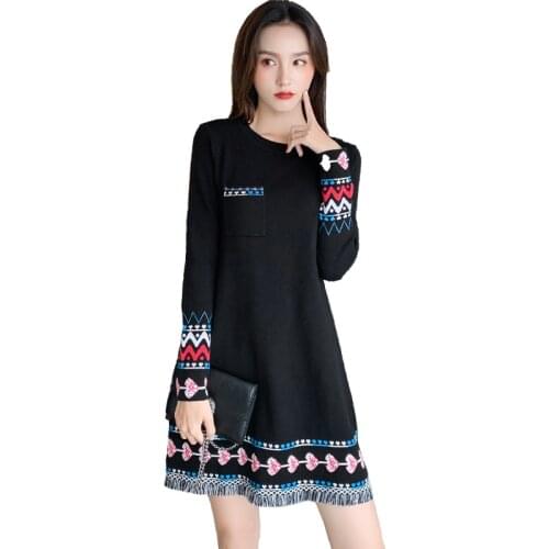 Fashion elegant dress women 2021 autumn new loose and thin mid-length a-line knitted dress fashionable womens clothing