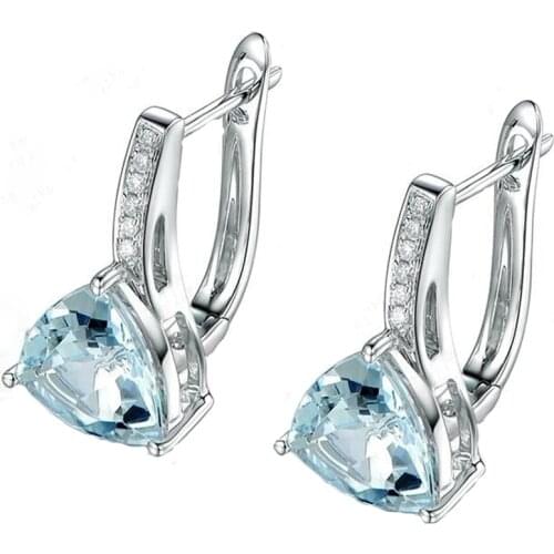 Fashion Charm blue Stones Heart Shape Silver color Stud Earrings for Women Girl Elegant AAA Zircon Earring Jewelry Gift