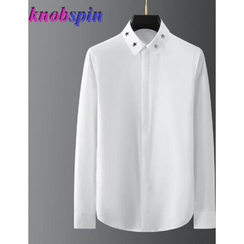 Brand Business Male Dress Shirt Five-star Rivet Collar Long Sleeve Chemise homme Solid 100% Pure Cotton Shirts Men Plus size