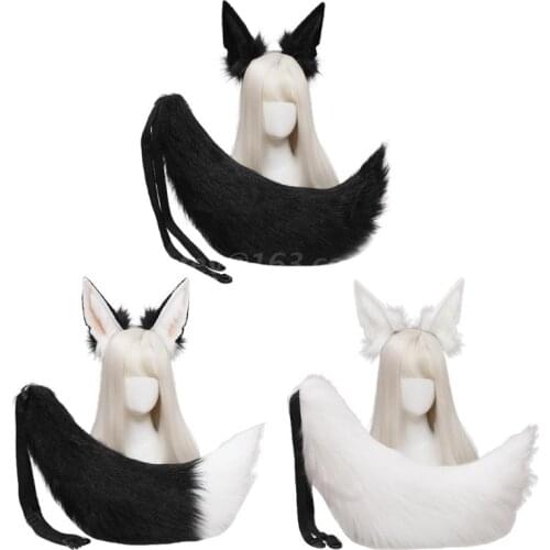 Animal Wolf Ears Headdress Tail Set Plush Handmade Costume Set Anime for Halloween Christmas Cosplay Accessories