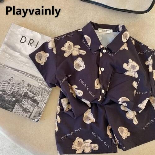 2021 New Boys Girls pajamas Sets Cartoon Little Bear Short Sleeve T-Shirt+Shorts Leisure home wear Children Clothing E100259