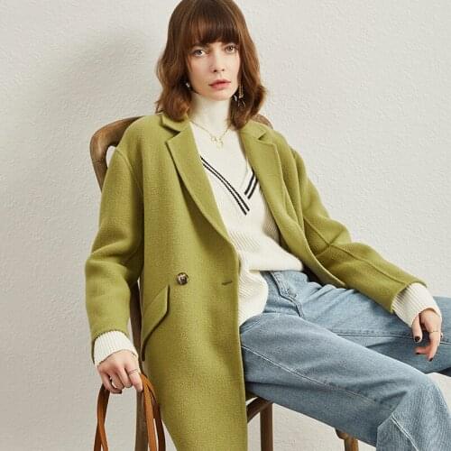 Autumn and winter 2021 new high-end popular double-sided tweed coat womens medium and long loose suit wool coat zero cashmere