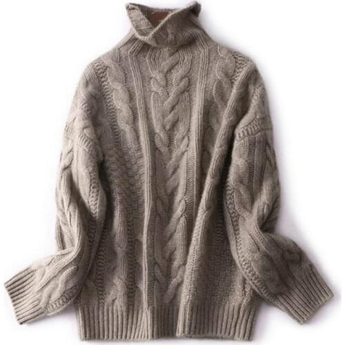 2020 autumn and winter new half-high neck pullover sweater female thick loose twisted knit Wool pullover women plus size