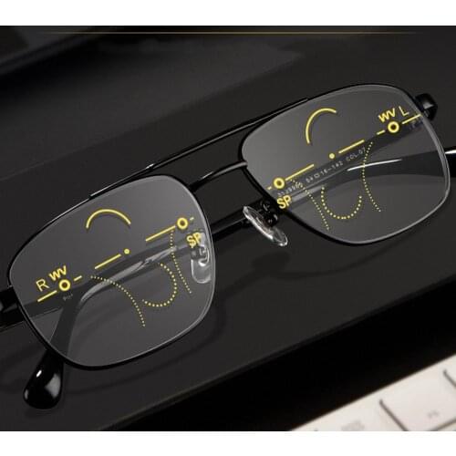 Men Ultralight Titanium Alloy Double Bridge See Near and Far Progressive Multifocal Reading Glasses +0.75 +1 +1.5 +1.75 +2 To +4